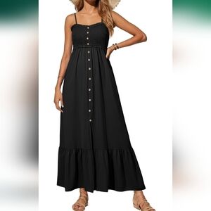 Chic Black Button-Front Maxi Dress, NWOT